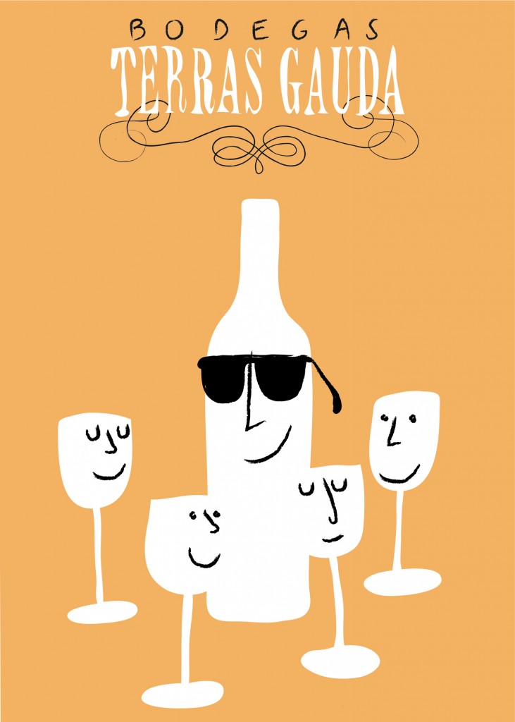poster, wine, sunglasses, friends
